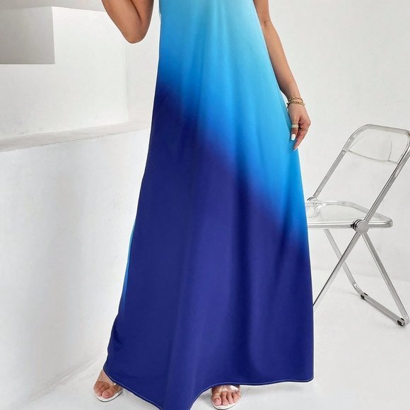 Blue Boho Womens Ombre One Shoulder Maxi Dress - Picture 5 of 5